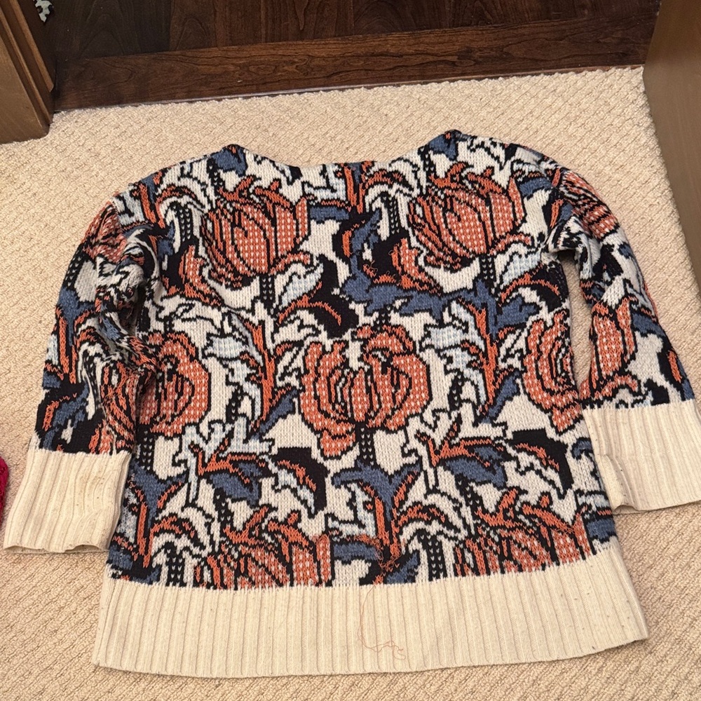 Anthropologie Floral Knit Sweater - Blue, Orange, Cream - Picture 11 of 12